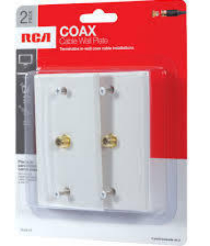 RCA VH261R Coax Wall Plate White - 2 pack, Terminates in-wall coax cable installations, UPC 044476060946 (VH261R VH-261R)