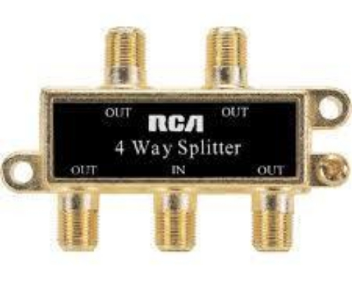RCA VH49R Video 4 Way Signal Splitter; Frequency is 5 to 900 MHz; Corrosion resistant connector; Reliable and precise connection; Use for cable TV, antennas, DVD, or VCR connection; Splits a single coaxial signal into four separate signals; UPC 079000403371 (VH49R VH-49R)