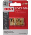 RCA VH594R Twist F Connectors RG6 - 4 pack, RG twist on gold plated F connectors terminate coaxial cables for custom coaxial cable lengths without a crimping tool, UPC 044476061332 (VH594R VH-594R) 
