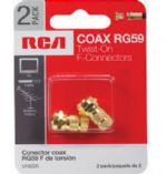RCA VH60R 2 Twist on F Connectors, Gold plated twist on F connectors, Allows custom coaxial cable lengths, Requires no crimping tool, Terminates RG59 coaxial cables, Lifetime Warranty, UPC 079000403432 (VH60R VH-60R) 