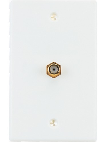 RCA VH61R White Coaxial Cable Wall Plate, Coaxial wall plate, Single gold plated F connector, For use with both RG6 and RG59 coaxial cables, Flush-mount wall plate for professionally installed coaxial cable outlet, UPC 079000403449 (VH61R VH-61R)