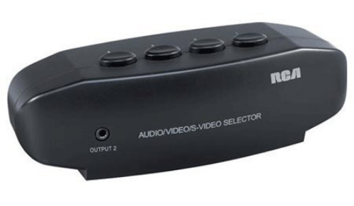 RCA VH911R Manual control switch box with S video, Manual controlled, Front headphone output, Switch between components, Labeled for easy connection, Connect four audio video components with S video, Audio & Video Cable, UPC 079000319184 (VH911R VH9-11R)