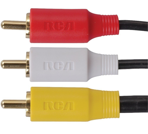 RCA VH914R 12 Foot Stereo Audio And Video Cable Combination With Molded Connectors, Use as a dubbing cable, Reliable and precise connection, Corrosion resistant gold plated connection, Connects RCA type stereo audio and video outputs, Colors on the plugs match up with the colors on the jacks, UPC 079000303473 (VH914R VH-914R)