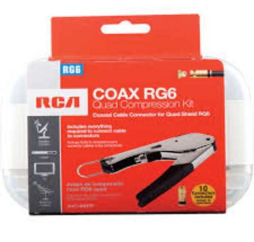 RCA VHC145KITR RG6 Quad Compression Kit, Convienent kit that contains 10 connectors and crimping tool for terminating RG6 quad shield coax cable, UPC 044476060809 (VHC14512R VHC-14512R)