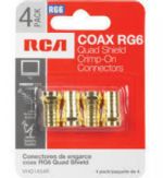 RCA VHQ14510R RG6 Quad Sheild Crimp Connector - 10 pack, Convienent 10 pack of precision milled connectors for RG6 quad shield coax cables, UPC 044476060878 (VHQ14510R VHQ1-4510R) 