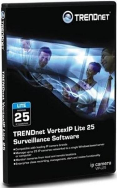 TRENDnet VIP-L25 VortexIP Lite 25 Surveillance Software, 25 cameras License Qty, Windows Platform, Intel Core 2 Duo or better, Windows XP Professional, 1 TB and 2GB RAM System Requirements, For use with TV-IP100-N, TV-IP100W-N, TV-IP110, TV-IP110W, TV-IP201, TV-IP201P, TV-IP201W, TV-IP212, TV-IP212W, TV-IP301, TV-IP301W, TV-IP312, TV-IP312W, TV-IP410, TV-IP410W, TV-IP422, TV-IP422W (VIP L25 VIPL25)