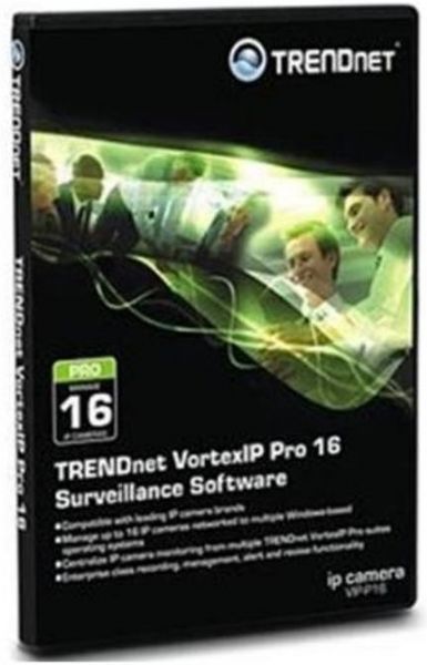 TRENDnet VIP-P16 VortexIP Pro 16 Surveillance Software, 16 cameras License Qty, Windows Platform, Intel Core 2 Duo or better, Windows XP Professional, 500 GB and 2GB RAM System Requirements, For use with TV-IP100-N, TV-IP100W-N, TV-IP110, TV-IP110W, TV-IP201, TV-IP201P, TV-IP201W, TV-IP212, TV-IP212W, TV-IP301, TV-IP301W, TV-IP312, TV-IP312W, TV-IP410, TV-IP410W, TV-IP422, TV-IP422W (VIP P16 VIPP16)