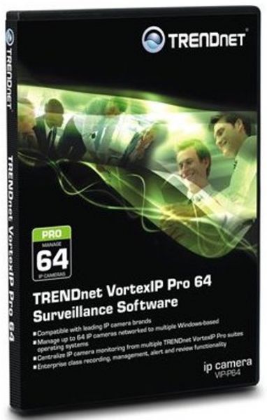 TRENDnet VIP-P64 VortexIP Pro 64 Surveillance Software, 64 cameras License Qty, Windows Platform, Intel Xeon, Windows XP Professional/ 2003, 3 TB and 4 GB RAM System Requirements, For use with TV-IP100-N, TV-IP100W-N, TV-IP110, TV-IP110W, TV-IP201, TV-IP201P, TV-IP201W, TV-IP212, TV-IP212W, TV-IP301, TV-IP301W, TV-IP312, TV-IP312W, TV-IP410, TV-IP410W, TV-IP422, TV-IP422W (VIPP64 VIP P64)