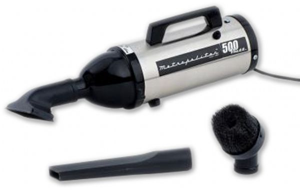 Metrovac 105-577898 Model VM4SB500 Vacuum Cleaner, Metropolitan Evolution Hand Vacuum; All Steel construction; Satin Nickel / Black Finish; This high performance hand vac is easy to use and easy to carry; Ideal for quick clean ups around the home, office studio, workshops, car interiors, R.V's and boats; The 500 series produces 60