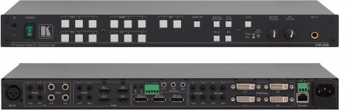 KRAMERELECTRONICSVP28 14-Input Multi-Format Presentation Switcher with Stereo Audio, Max. Data Rate - 6.75Gbps (2.25Gbps per graphic channel) (HDMI and DVI), HDTV Compatible, HDCP Compliant, Audio Level Memory - Remembers and returns to the last audio level setting during switching, Condenser or Dynamic Microphone - Button selectable, Microphone and Audio Mixing - Input selectable master audio output (KRAMERELECTRONICSVP28 DEVICE SOUND RECORDING ELECTRONICS)