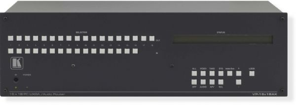 Kramer VP-16x18AK Model 16x18 Computer Graphics Video and Balanced/Unbalanced Stereo Audio Matrix Switcher, High Bandwidth, HDTV Compatible, Krisp Advanced Sync Processing, Multiple Memory Locations, Automatic Input Detection, Delayed Switching Mode, AudioFollowsVideo, Audio Level Gain Controls, Convenient Take Button, Shipping Weight 12.2 Lbs (VP16X18AK KRAMER VP16X18-AK KRAMER VP-16X18AK KRAMER VP 16X18AK)