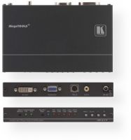 KRAMERELECTRONICSVP417 Video to Computer Graphics, DVI & HDTV ProScale Digital Scaler (up to WUXGA/1080p); HDTV Compatible; Built-in ProcAmp - Color, sharpness, brightness, contrast, etc; Non-Volatile Memory - Saves final settings; Multiple Aspect Ratio Selections; Digital Noise Reduction - On/Off; Controls - Front panel buttons, on-screen menus; HD Indicator LED; PRODUCT DIMENSIONS: 18.75cm x 11.50cm x 2.54cm (7.38" x 4.53" x 1.00" ) W, D, H (KRAMERELECTRONICSVP417 DEVICE IMAGE SCALER CONTROLS) 