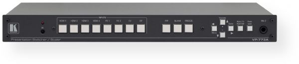 Kramer VP-773A Model 8-Input HDMI and HDBaseT ProScale Presentation Switcher/Scaler; K-IIT XL Picture-in-Picture Image Insertion Technology; Kramers PixPerfect Scaling Technology; State-of-the-Art Video Processing Technology; Ultra-Fast Fade-Thru-Black (FTB) Switching; Advanced EDID Management; Mass Notification Emergency Communication System (MNEC); Max. Data Rate 6.75Gbps (VP773A KRAMER VP-773A KRAMER VP773A)