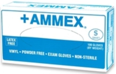 Ammex VPF62100 +AMMEX Small Powder Free Medical Vinyl Gloves, Clear, Beaded Cuff, Smooth, Latex Free, Superb Tensile Strength, Cuff Thickness 3 +/- 1 mil, Palm Thickness 4 +/- 1 mil, Finger Thickness 6 +/- 1 mil, 85 +/- 10 mm Width, 235 +/- 5 mm Length, 100 gloves per box, Box Dimensions 240 x 125 x 63 mm, UPC 697383401014 (VPF-62100 VPF 62100 VP-F62100)
