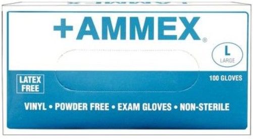 Ammex VPF66100 +AMMEX Large Powder Free Medical Vinyl Gloves, Clear, Beaded Cuff, Smooth, Latex Free, Superb Tensile Strength, Cuff Thickness 3 +/- 1 mil, Palm Thickness 4 +/- 1 mil, Finger Thickness 6 +/- 1 mil, 105 +/- 10 mm Width, 235 +/- 5 mm Length, 100 gloves per box, Box Dimensions 240 x 125 x 63 mm, UPC 697383401038 (VPF-66100 VPF 66100 VP-F66100)