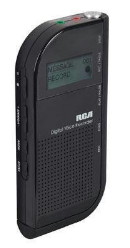 RCA VR4210GB Digital Voice Recorder; 2GB built-in memory; Recording time: up to 70 hours of high-quality record time (up to 140 hours long play); 2-line LCD display; Secure, comfort fit with rubberized edge; Simple navigation with easy one-hand, push-button operation; Powered by 2 AAA batteries (included); UPC 044476104497 (VR4210GB VR42-10GB)