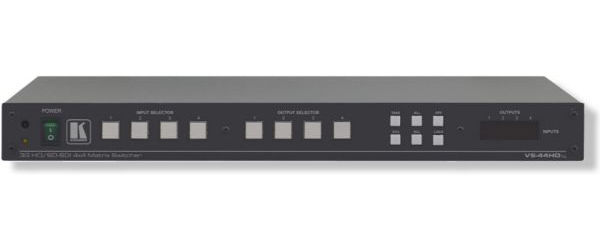 Kramer VS-44HDxl Model 4x4 3G HDSDI Matrix Switcher; Max. Data Rate 3Gbps; HDTV Compatible; MultiStandard Operation; Kramer Equalization and reKlocking Technology; Switching Synchronization; Active Input Type Reporting; Multiple Memory Locations; Take Button; Analog Sync Type Bilevel, trilevel; Selectable Sync Signal Termination; Weight 3.7 Lbs ; Package Dimensions 21.65