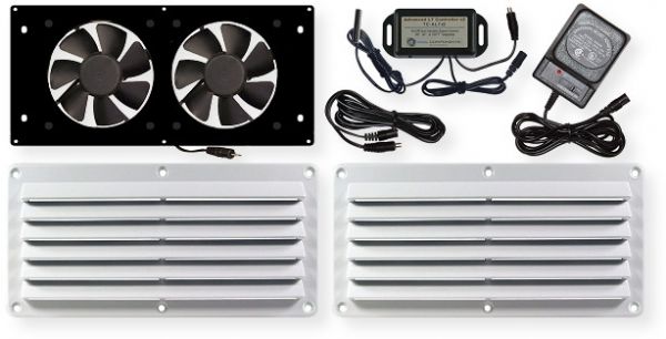 Cool Components VS-HFS HiFlo Vent System; White; Aggressively Vents Rooms, Closets, or Larger Cabinets; Complete Package for Easy Design and Ordering; Quiet and Efficient Operation Features Levitation Fans; Includes the New TC-ALTv2 Temperature Controller for Automated Control of On/Off and Fan Speed based on Temperature 3 Selectable Modes for Different Applications; UPC 729440595098 (VSHFS VS-HFS VSHFSWHT VS-HFS-WHT VS-HFSHIFLO VS-HFS-HIFLO)