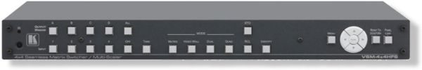 Kramer VSM-4X4HFS Model 4x4 Seamless Matrix Switcher/MultiScaler; PixPerfect Scaling Technology; HDTV Compatible; HDCP Compliant; HDMI Support  4 HDMI Inputs and 4 Scaled HDMI Outputs; Selectable Operation Modes; Seamless Switching; Bezel Correction Options; HDMI Support: Deep Color; Embedded Audio; HDCP and EDID Settings per Port; Weight 3.6 Lbs; Shipping Dimensions 25.98