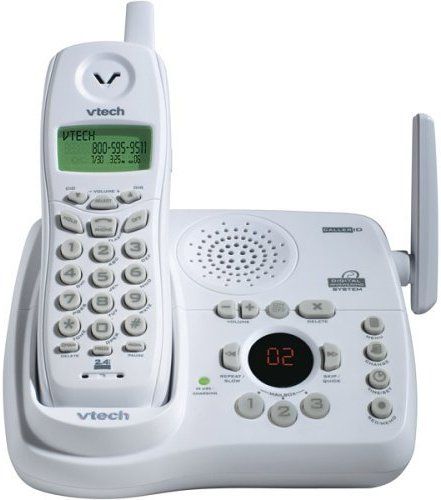 VTech VT2453 Analog Cordless Phone with Answering System and Caller ID White Color, 2.4 GHz analog signal, Answering system with 3 mailboxes, 15 minutes of recording time, Caller ID with call waiting, 90-name-and-number caller ID history, 10-number speed dial with 50-name-and-number-phone directory, 30-channel operation, 2.5-millimeter headset compatible (VT 2453 VT-2453)