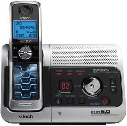 Vtech VT-6032 DECT 6.0 technology cordless phone with digital answering system and caller ID; DECT 6.0 Digital Technology; Interference free; Digital answering system; Handset speakerphone; Slim cutting-edge design (VT6032 6032)