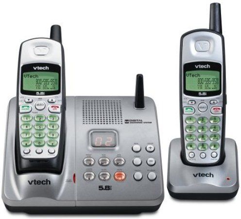 V-tech VTIA5864 Dual Handset Cordless Phone System with Digital Answering Device, caller ID & Call Waiting, Enhanced analog 5.8 GHz technology, Call Waiting Caller ID with 45-station memory; 20-station permanent phonebook, 30 Channels, 15 minutes Maximum Recording Time; Integrated Answering System; Handset LCD Screen (VTIA 5864 VTIA-5864)