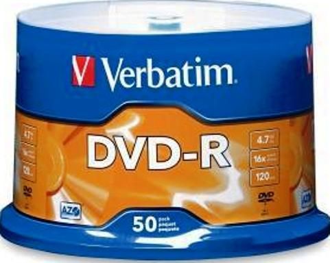 Verbatim 94501 Branded DVD-R Media, 120mm Form Factor, Single Layer Layer, 16X Maximum Write Speed, DVD-R Media Formats, Cake Box Packing, 50 Pack Quantity, 4.7GB Storage Capacity, DVD-R Media (94501 VERBATIM94501 VERBATIM-94501 VERBATIM 94501)