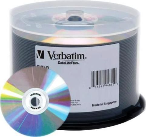 Verbatim 94852 DVD-R Media, 120mm Form Factor, Single Layer, 8X Maximum Write Speed, DVD-R Media Formats, 4.7GB Storage Capacity, Shiny Silver Surface, DVD-R Media Type, 50 Pack Quantity, UPC 023942948520 (94852 VERBATIM94852 VERBATIM-94852 VERBATIM 94852)
