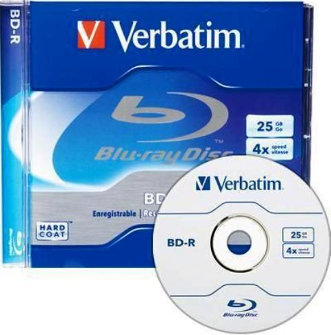 Verbatim 96434 Blu-Ray BD-R Media, 120mm Form Factor, Single Layer, 4X Maximum Write Speed, BD-R Media Formats, 25GB Storage Capacity, Logo on top Surface, BD-R Media Type, 1 Pack Quantity, UPC 023942964346 (96434 VERBATIM96434 VERBATIM-96434 VERBATIM 96434)