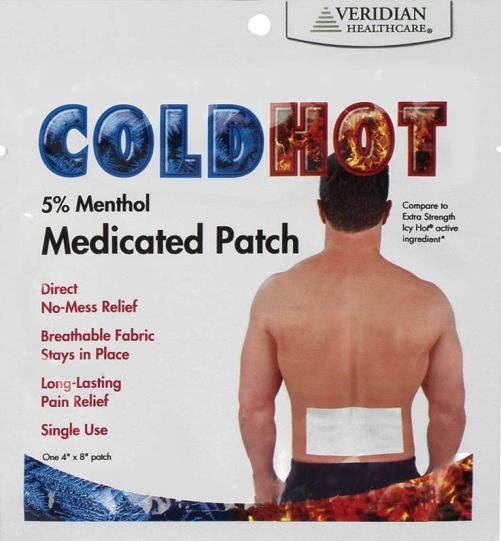 Veridian Healthcare 24-903 ColdHot 5% Menthol Medicated Patch  - 20-Count Tray, Direct no mess relief, Breathable fabric stays in place, Long lasting pain relief, Single Use, 4