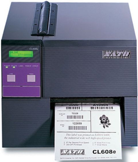 Sato W00609011 model CL 608e B/W Direct thermal / thermal transfer printer, Up to 472.4 inch/min Print Speed, Cutter Built-in Devices, Wired Connectivity Technology, Parallel Interface, 203 dpi B&W Max Resolution, 21 x barcode Fonts Included, 133 MHz Processor, 18 MB Max RAM Installed, Labels Media Type, 7 in Roll Media Sizes, 6 in Max Printing Width, 49.2 in Max Printing Length, 8.6 in Roll Maximum Outer Diameter (W00609011 W0060-9011 W0060 9011 CL608e CL-608e CL 608e) 