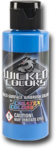 Wicked Colors W028-02 Airbrush Paint 2oz Fluorescent Blue, This multi-surface airbrush paint is suitable for any substrate from fabric and canvas to automotive applications, Incorporating mild solvents and exterior grade resins Wicked yields an extremely durable finish with optimum light and color fastness, UPC 717893200287, (WICKEDCOLORSW02802 WICKEDCOLORS WICKED COLORS W02802 W028 02  W 028 WICKED-COLORS W028-02  W-028)