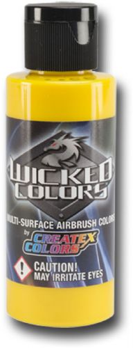 Wicked Colors W052-02 Airbrush Paint 2oz Detail Yellow, This multi-surface airbrush paint is suitable for any substrate from fabric and canvas to automotive applications, Incorporating mild solvents and exterior grade resins Wicked yields an extremely durable finish with optimum light and color fastness, UPC 717893200522, (WICKEDCOLORSW05202 WICKEDCOLORS WICKED COLORS W05202 W052 02  W 052 WICKED-COLORS W052-02  W-052)
