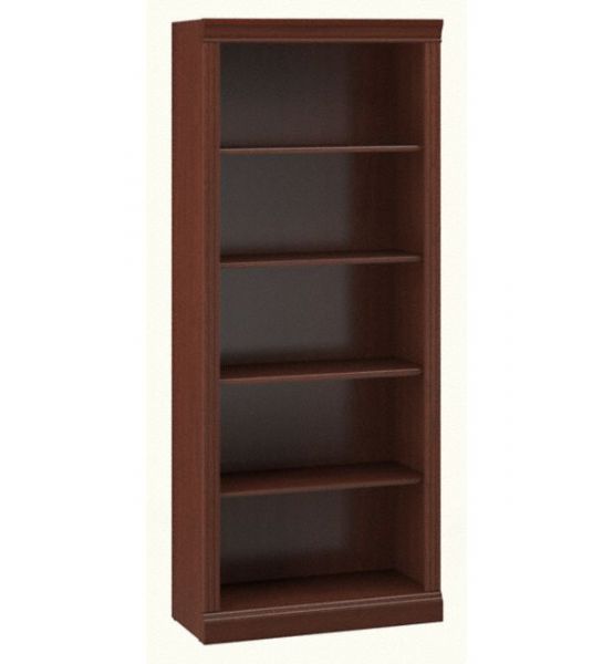 Bush W1615C-03 Saratoga Tall 5 Shelf Bookcase, Harvest Cherry Finish; 72 Inches Tall; Three adjustable shelves accommodate books and decorations of various sizes; Two shelves are fixed for stability; Each shelf supports up to 25 pounds; Assembled Dimensions 29.88