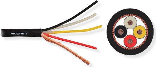 Mogami W2739 Ultraflexible Miniature Cables, 1000 Feet, Gray; 4 conductors shielded data; 33 AWG series; Flexible PVC jacket material; Polypropylene filler; Overall diameter 0.0827