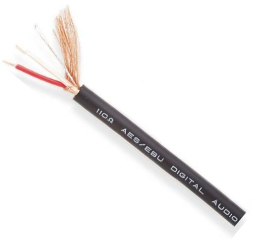 Mogami W3080 AES/EBU digital audio cables, 110 Ohms, 656 feet, Black; 2 conductors; 0.178mm conductor size (25AWG); Flexible PVC jacket; Overall diameter 0.197