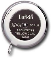 Lufkin W393 Estimator's Pocket Tape Measure, 5'; Yellow clad steel blade tape with jet black markings; Spring-action return operation; Architects 0.12" and 0.25" graduations; 0.25" wide; Dimensions 2" x 1.75" x 0.50"; Weight 0.19 lbs; UPC 037103458483 (LUFKINW393 LUFKIN W393 W 393 W-393) 
