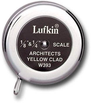 Lufkin W393 Estimator's Pocket Tape Measure, 5'; Yellow clad steel blade tape with jet black markings; Spring-action return operation; Architects 0.12