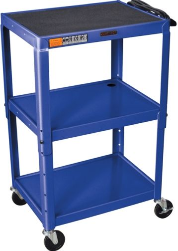 Luxor W42ABUE Adjustable Steel AV Cart with 3 Shelves, Blue, Adjustable 24-42
