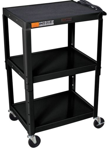 Luxor W42AE Adjustable Steel AV Cart with 3 Shelves, Black, Adjustable 24-42