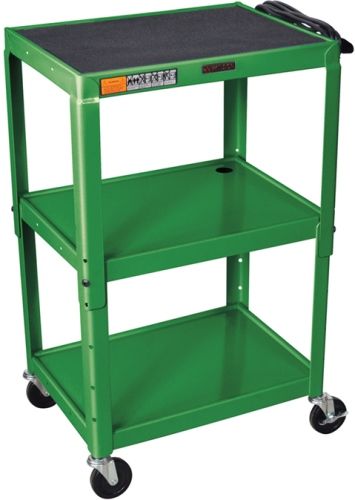 Luxor W42AGE Adjustable Steel AV Cart with 3 Shelves, Green, Adjustable 24-42