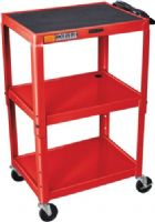 Luxor W42ARE Adjustable Steel AV Cart with 3 Shelves, Red, Adjustable 24-42", Height is a 1/4" retaining lip around each shelf, Both the top and middle shelf feature holes for cable management, The is arc welded from 18 gauge steel, Includes four 4" casters two with locking brake, Includes a non-slip rubber mat for the top shelf, UPC 812552018439 (W42-ARE W42 ARE W42A-RE W42A RE) 