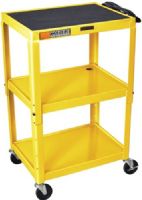 Luxor W42AYE Adjustable Steel AV Cart with 3 Shelves, Yellow, Adjustable 24-42", Height is a 1/4" retaining lip around each shelf, Both the top and middle shelf feature holes for cable management, The is arc welded from 18 gauge steel, Includes four 4" casters two with locking brake, Includes a non-slip rubber mat for the top shelf, UPC 812552017029 (W42-AYE W42 AYE W42A-YE W42A YE) 