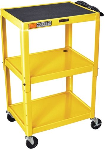 Luxor W42AYE Adjustable Steel AV Cart with 3 Shelves, Yellow, Adjustable 24-42