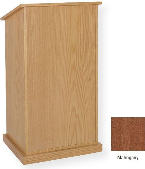 Amplivox W470 Chancellor Lectern, Mahogany; Made of solid, high quality wood veneer; Moves effortlessly on 4 hidden casters; 2 large adjustable shelves; Solid Wood Veneer; Optional locking door S1310 (not included); Product Dimensions 45