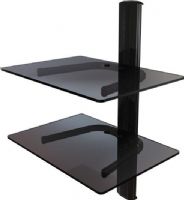 Crimson WA2 Single Shelf Wall System, 1.18" - 30mm Depth from wall, 8" Height adjustment, 6mm tempered smoked Construction, 50lb - 23kg per shelf, 30lb - 14kg drywall per shelf Weight capacity, Continuous height adjustment, Black smoked tempered glass, Integrated cable management for clean look, Mounts to a single stud, concrete or other structural surface (WA2 WA-2 WA 2) 