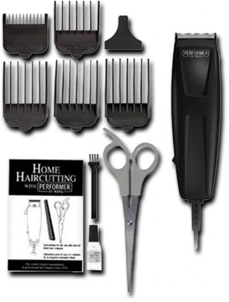 Wahl 9314-600 Clipper Haircutting Kit With Quick Cut Performer; Includes Clipper With Blade Guard, 5 Guide Combs, Scissors, Cleaning Brush, Blade Oil and Instructions, Self Standing Clam With Hange Holes; This kit has everything you need to achieve professional haircuts at home; Dimensions 9.75