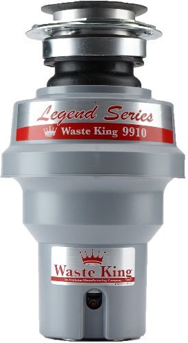 Waste King 9910 Legend Series 1/3 Horsepower Disposer, High speed 1900 RPM Permanent Magnet Motor Produces More Power per Pound, Continous Feed Unit, Professional 3-Bolt Mount System, Corrosion Resistan Grinding Components, Safe for properly sized septic tanks, Longest warranties in the industry demonstrates commitment to quality, UPC 029122099105 (WASTEKING9910 WASTEKING-9910)