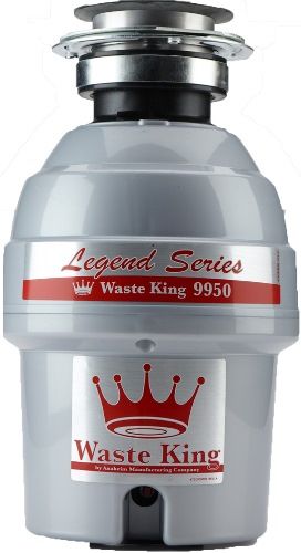 Waste King 9950 Legend Series 3/4 Horsepower Disposer, High speed 2700 RPM Permanent Magnet Motor Produces More Power per Pound, Professional 3-Bolt Mount System, 115 Voltage, 60 Hz, 6.0 Current-Amps, Permanent Magnet Motor, Positive Seal Stopper, Stainless Steel & Celcon Sink Flange, ABS Waste Elbow, UPC 029122995001 (WASTEKING9950 WASTEKING-9950)