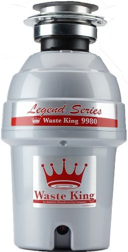 Waste King 9980 Legend Series 1 Horsepower Disposer, High speed 2800 RPM Permanent Magnet Motor Produces More Power per Pound, Professional 3-Bolt Mount System, 115 Voltage, 60 Hz, 6.0 Current-Amps, Permanent Magnet Motor, Positive Seal Stopper, Stainless Steel & Celcon Sink Flange, ABS Waste Elbow, UPC 029122998002 (WASTEKING9980 WASTEKING-9980)